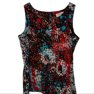 Olive & Oak Top Womens Small Orange Teal Sleeveless Back Button Scoop Neck
